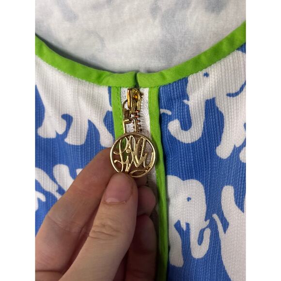 Lilly Pulitzer Tusk in the Sun Shift Dress Elephants Blue White Green Piping - Picture 16 of 16